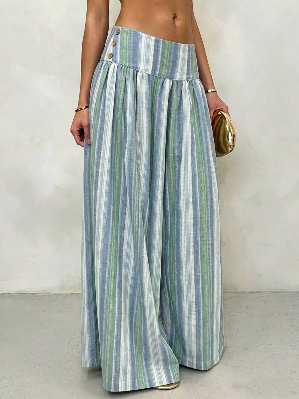 Blue Boho Women's Striped Woven Low Waist Wide Leg pants